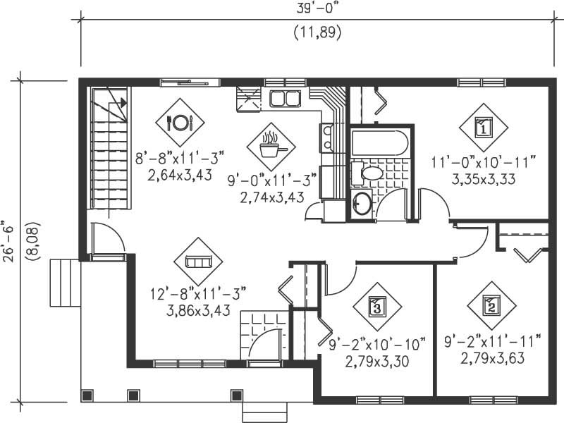 Floor Plan First Story of Country Plan #157-1069