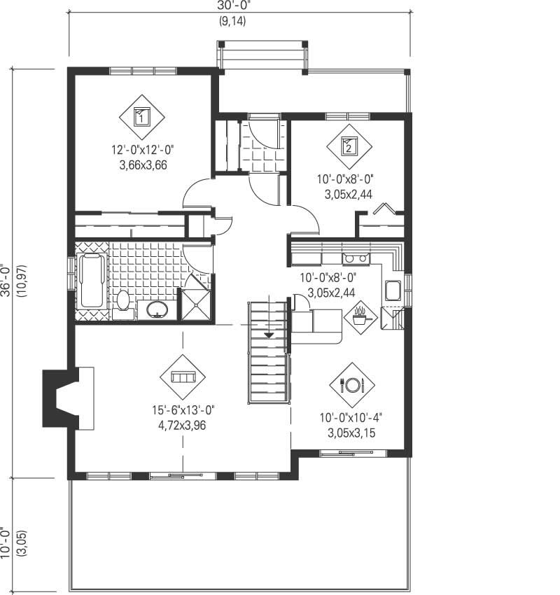 Floor Plan First Story of Country Plan #157-1071