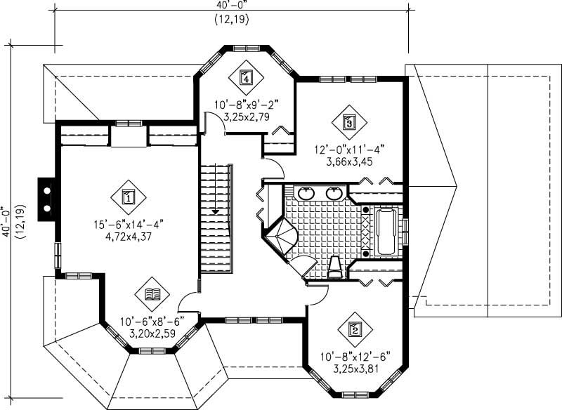 Floor Plan Second Story of European Plan #157-1075