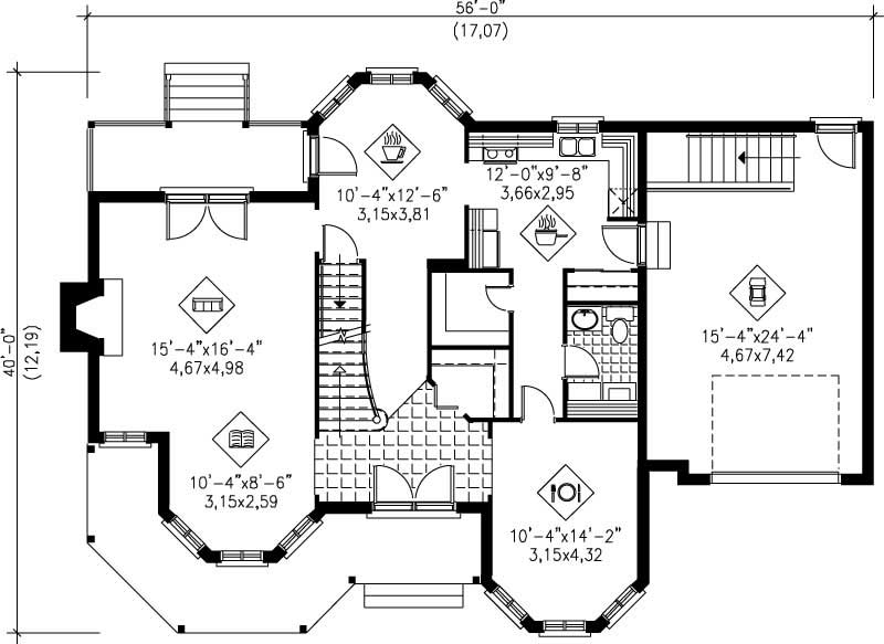 Floor Plan First Story of European Plan #157-1075