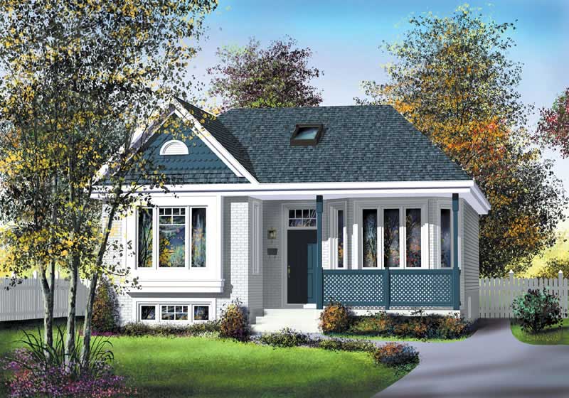 Front elevation of Bungalow home (ThePlanCollection: House Plan #157-1080)