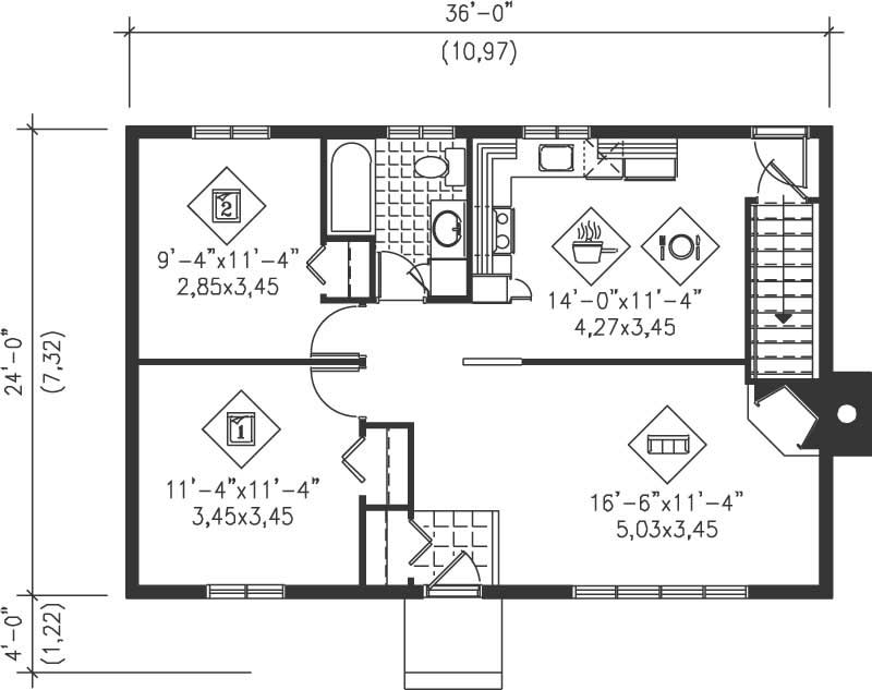 Floor Plan First Story of Ranch Plan #157-1081