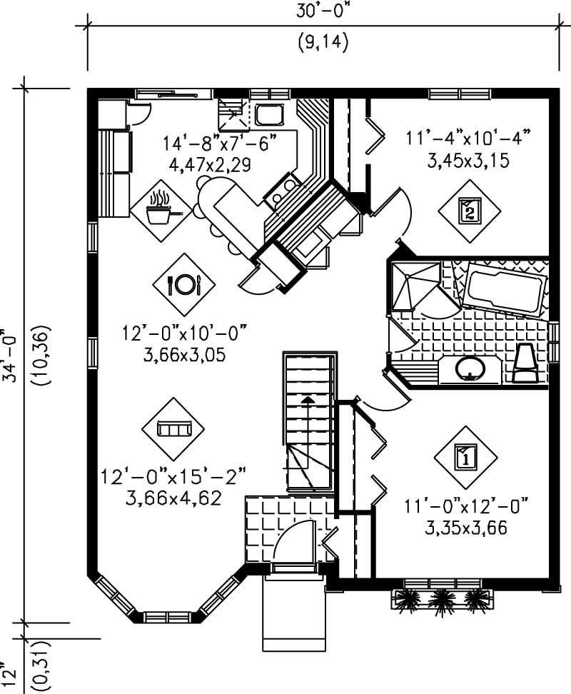 Floor Plan First Story of Bungalow Plan #157-1082