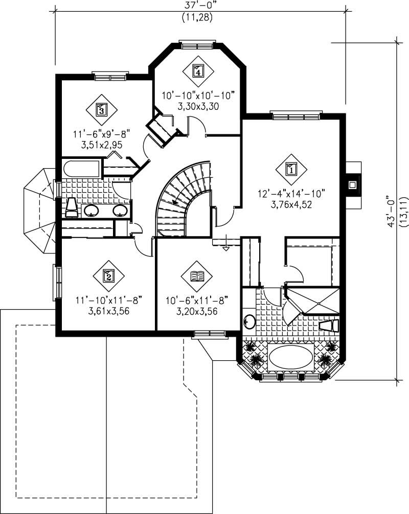 Floor Plan Second Story of Craftsman Plan #157-1083