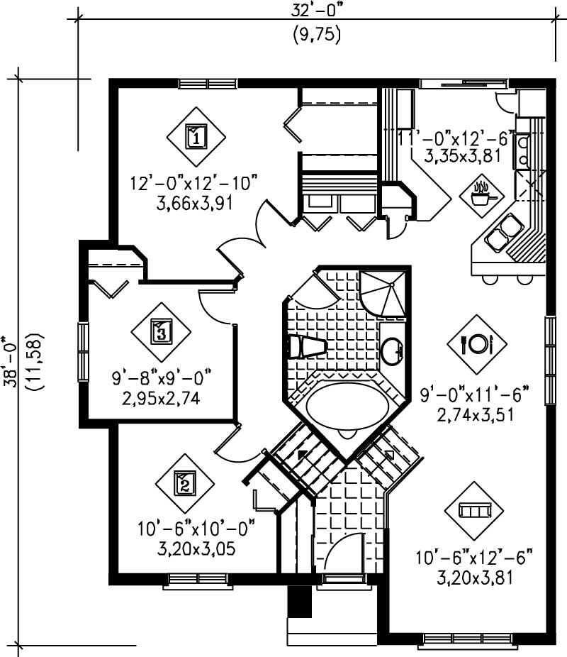 Floor Plan First Story of Craftsman Plan #157-1084