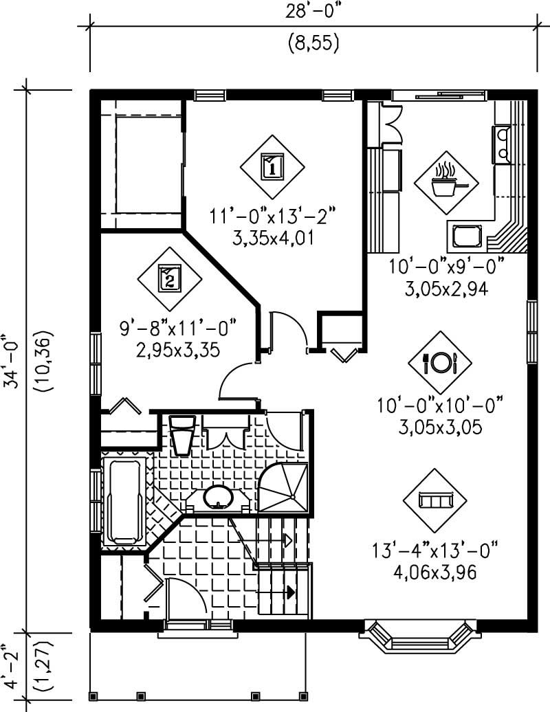 Floor Plan First Story of Bungalow Plan #157-1085