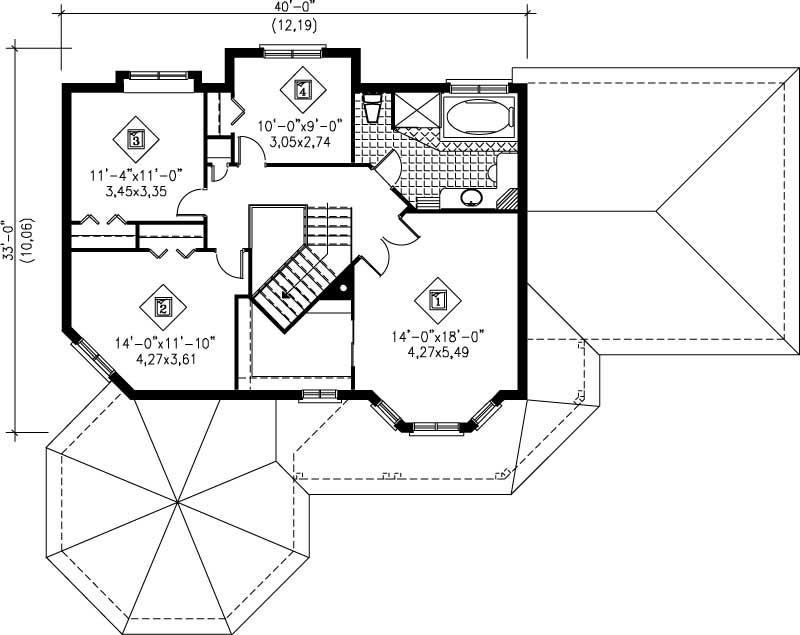 Floor Plan Second Story of European Plan #157-1086