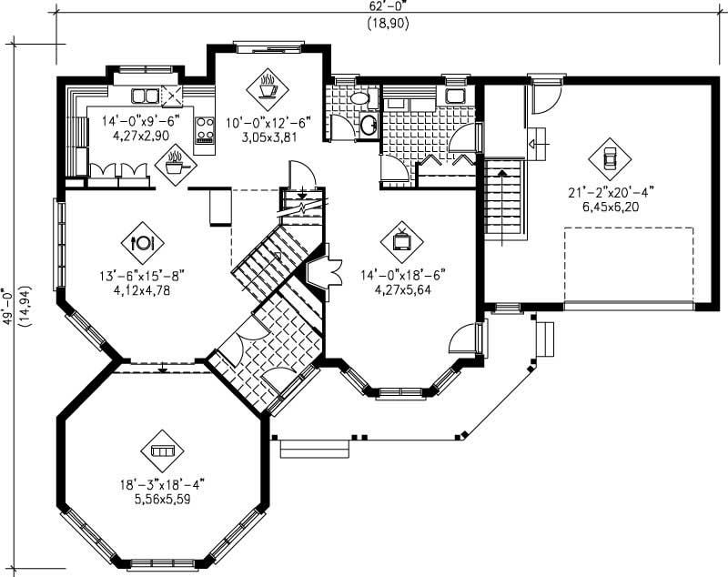 Floor Plan First Story of European Plan #157-1086