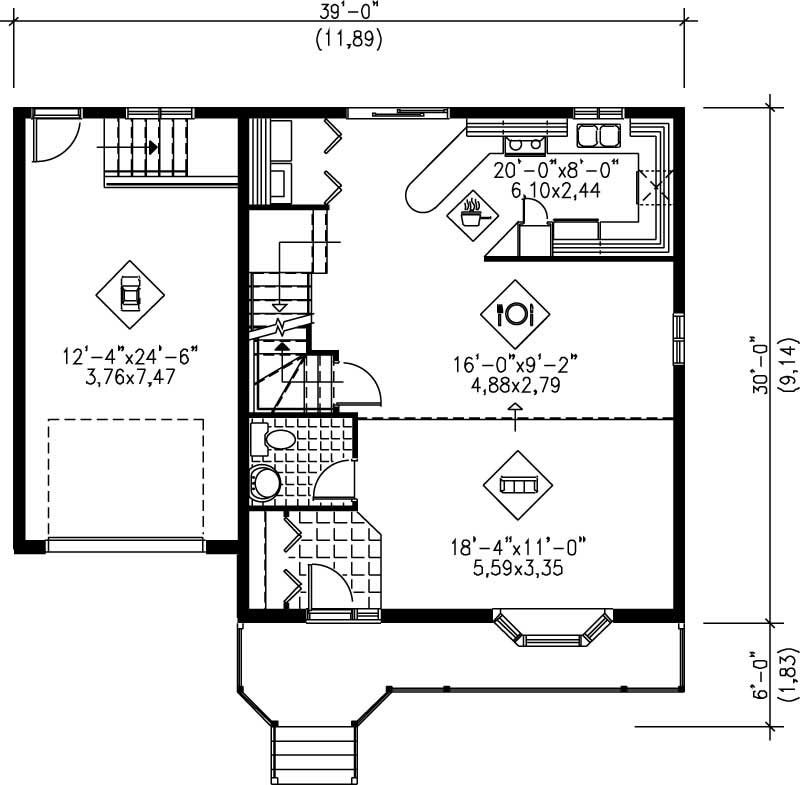 Floor Plan First Story of Country Plan #157-1087
