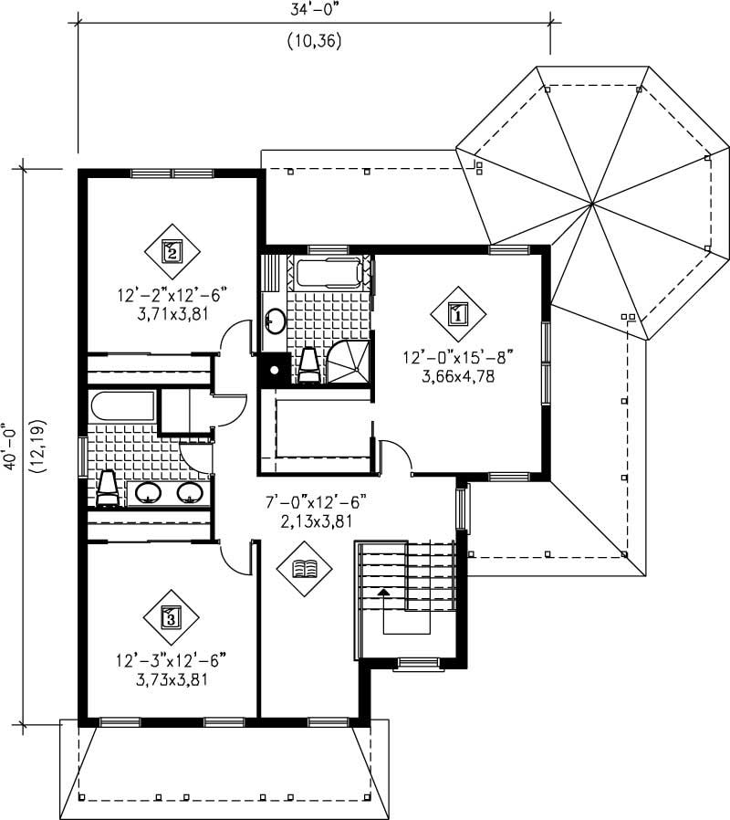 Floor Plan Second Story of Country Plan #157-1088