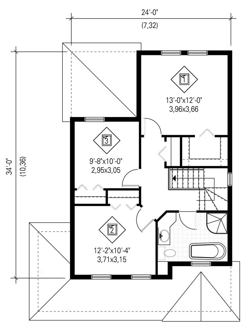 Floor Plan Second Story of Country Plan #157-1090