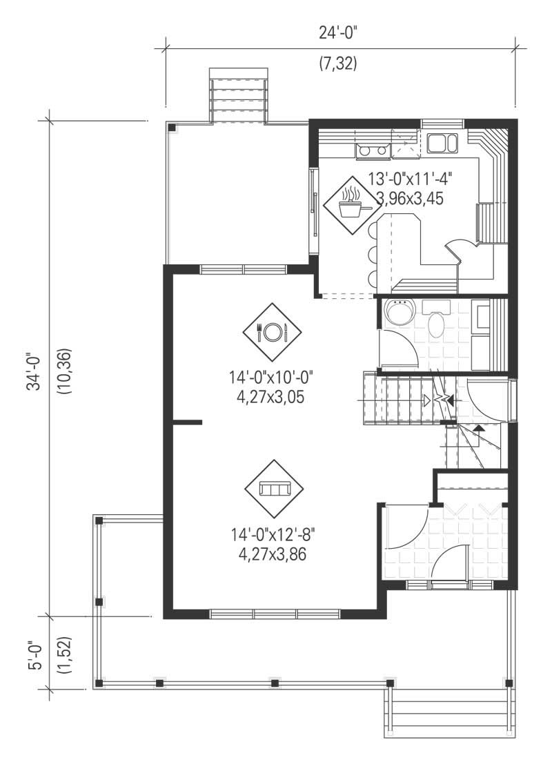 Floor Plan First Story of Country Plan #157-1090