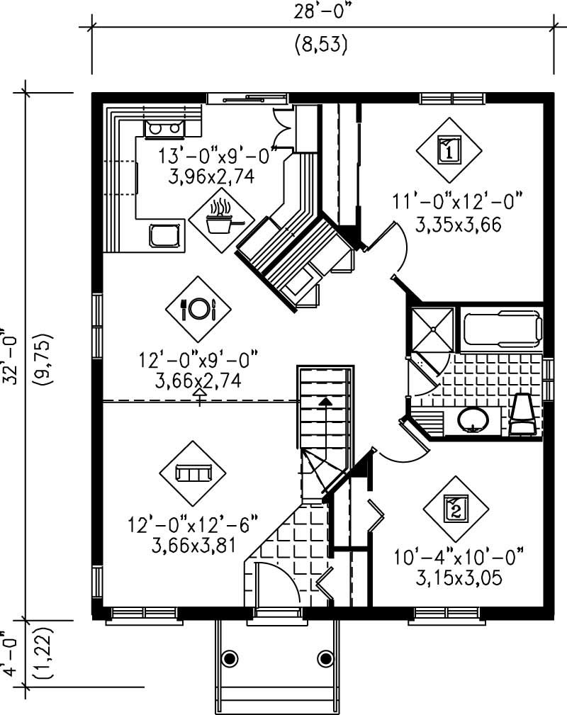 Floor Plan First Story of Bungalow Plan #157-1092