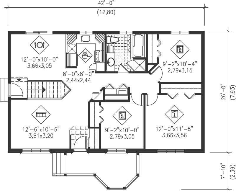 Floor Plan First Story of Ranch Plan #157-1095