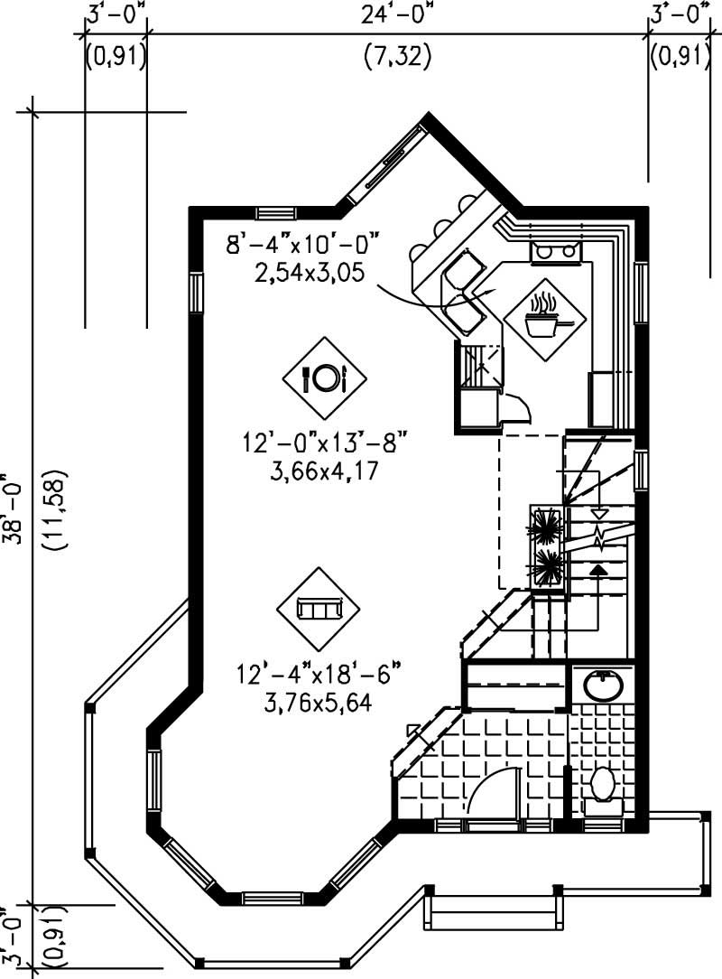 Floor Plan First Story of Small House Plans #157-1096