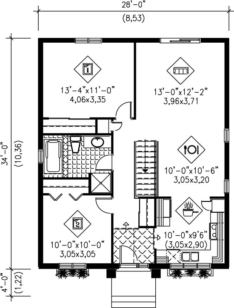 Floor Plan First Story of Bungalow Plan #157-1097