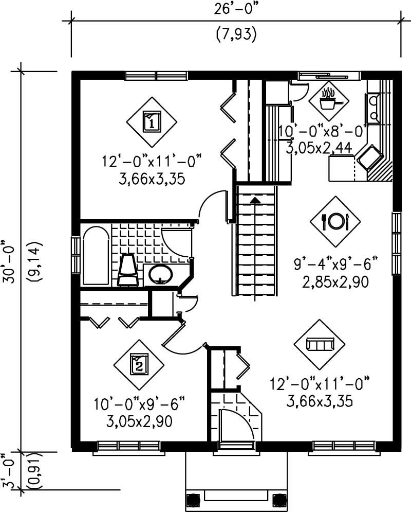 Floor Plan First Story of Bungalow Plan #157-1099