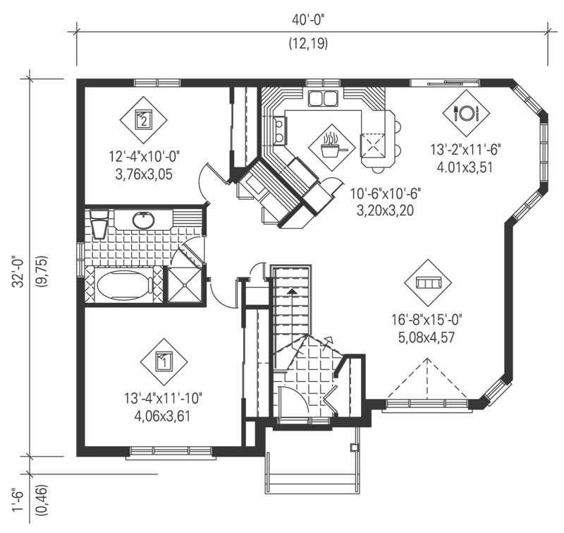 Floor Plan First Story of Ranch Plan #157-1100