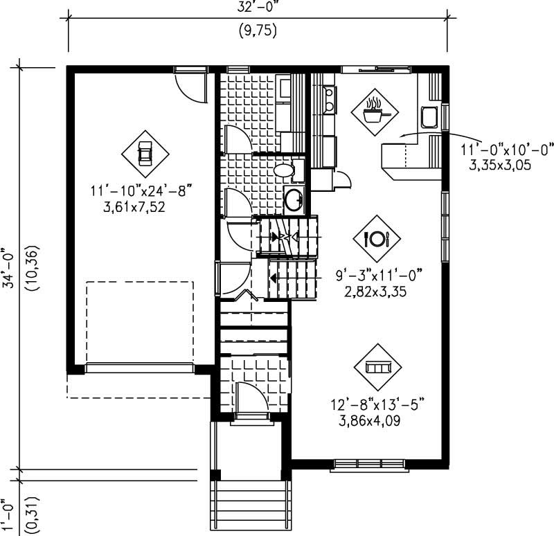 Floor Plan First Story of Small House Plans #157-1103