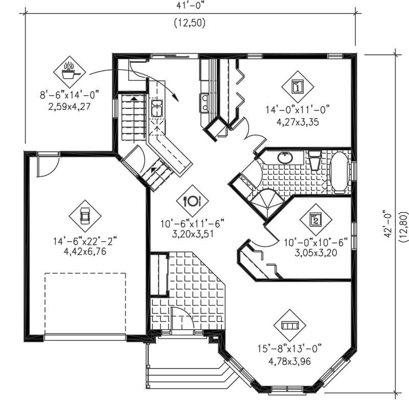 Floor Plan First Story of Craftsman Plan #157-1104
