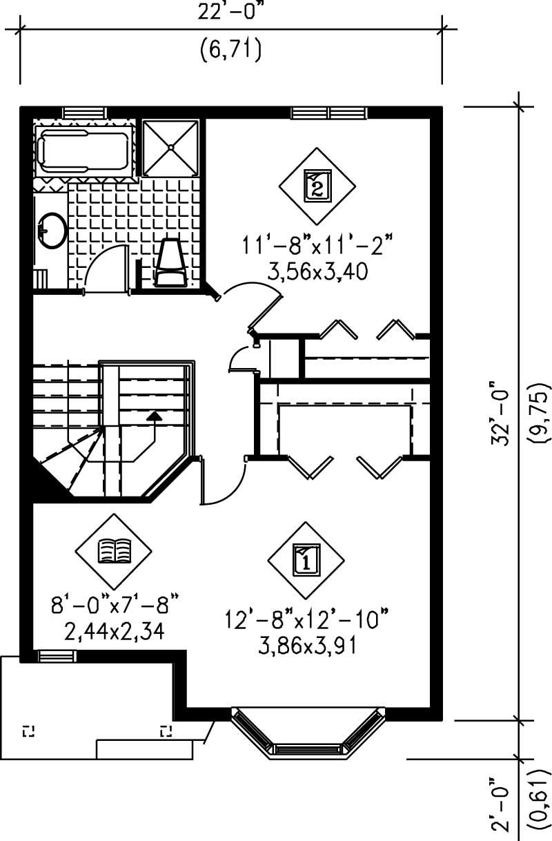 Floor Plan Second Story of Ranch Plan #157-1107