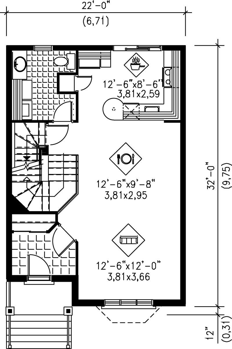 Floor Plan First Story of Ranch Plan #157-1107