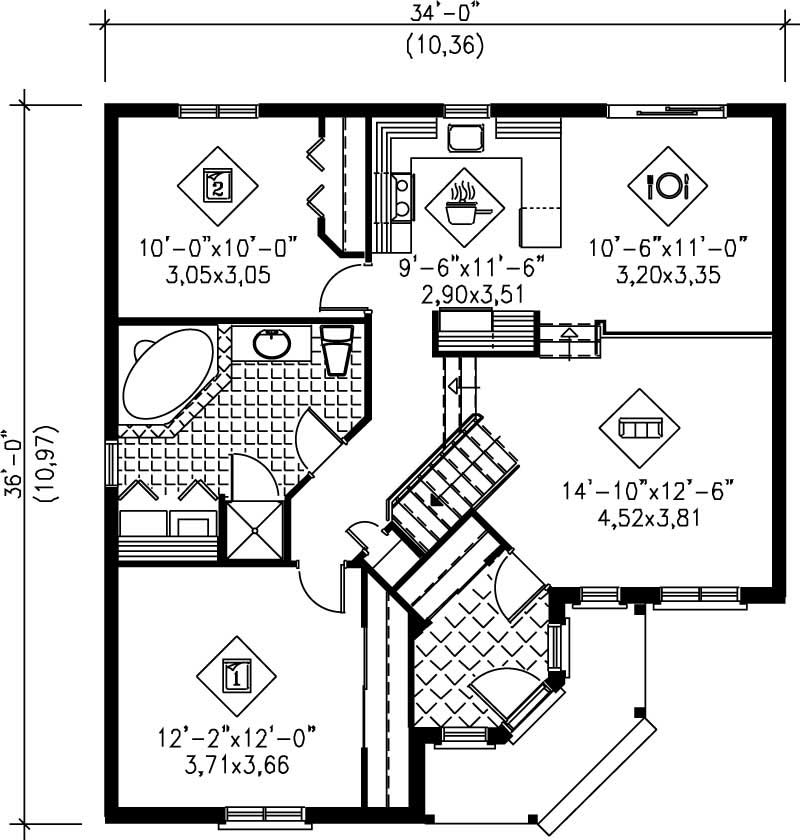 Floor Plan First Story of Small House Plans #157-1108