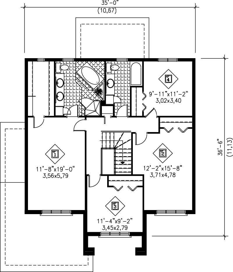 Floor Plan Second Story of European Plan #157-1109