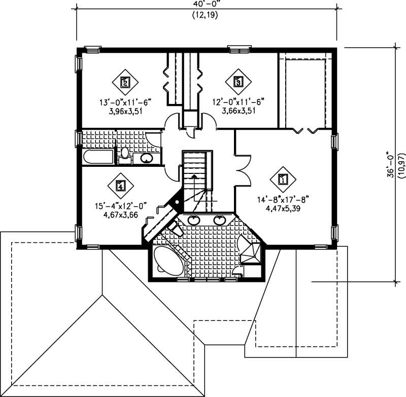 Floor Plan Second Story of Craftsman Plan #157-1112