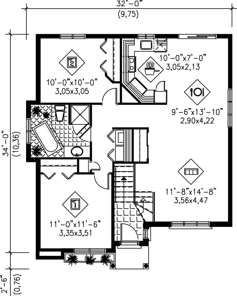 Floor Plan First Story of Bungalow Plan #157-1114
