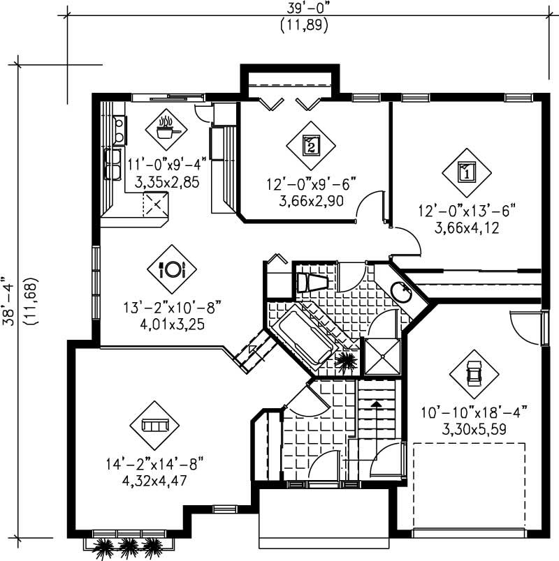 Floor Plan First Story of Ranch Plan #157-1116