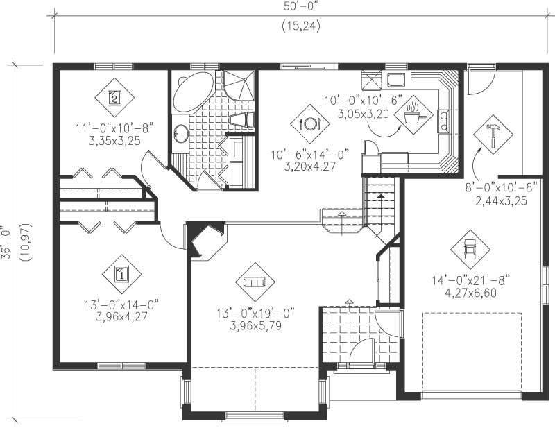 Floor Plan First Story of Ranch Plan #157-1118