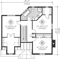 Floor Plan Second Story of European Plan #157-1119