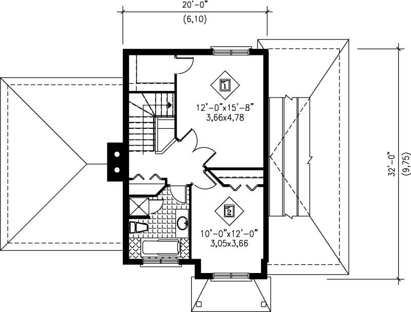 Floor Plan Second Story of European Plan #157-1120