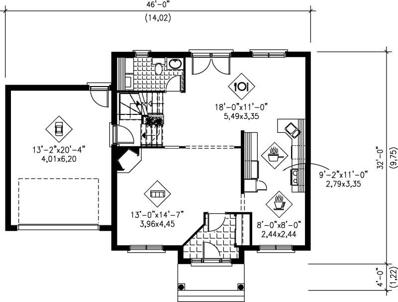 Floor Plan First Story of European Plan #157-1120