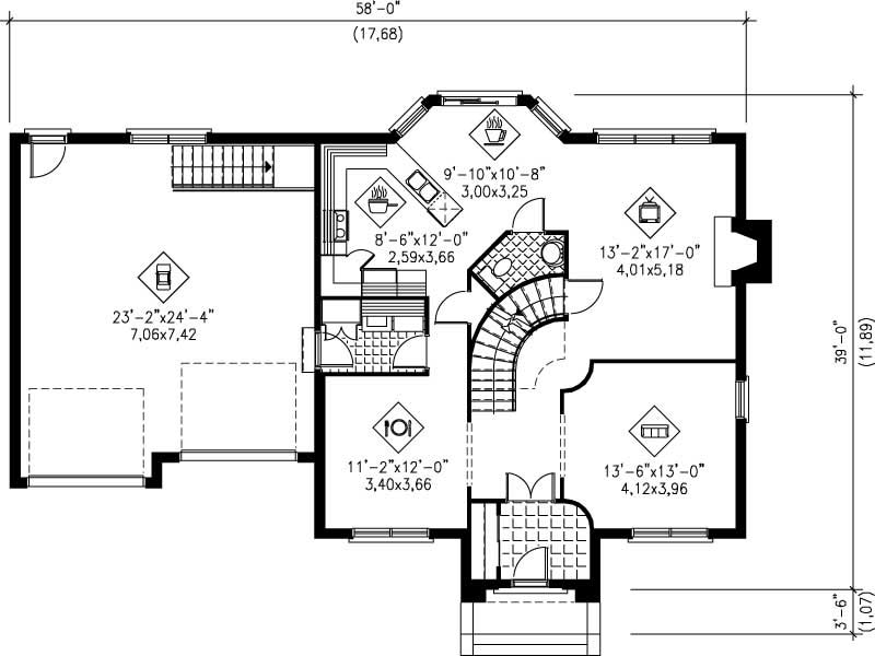 Floor Plan First Story of European Plan #157-1121