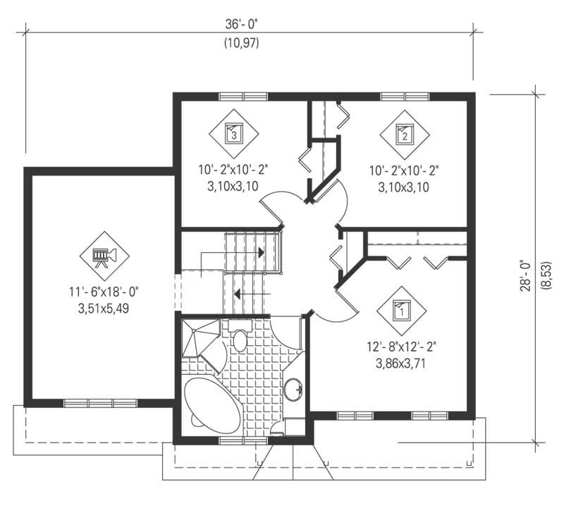 Floor Plan Second Story of Country Plan #157-1123