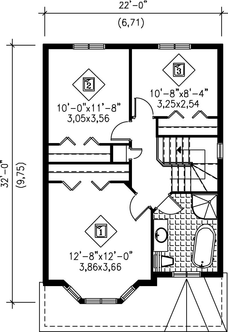 Floor Plan Second Story of Ranch Plan #157-1124