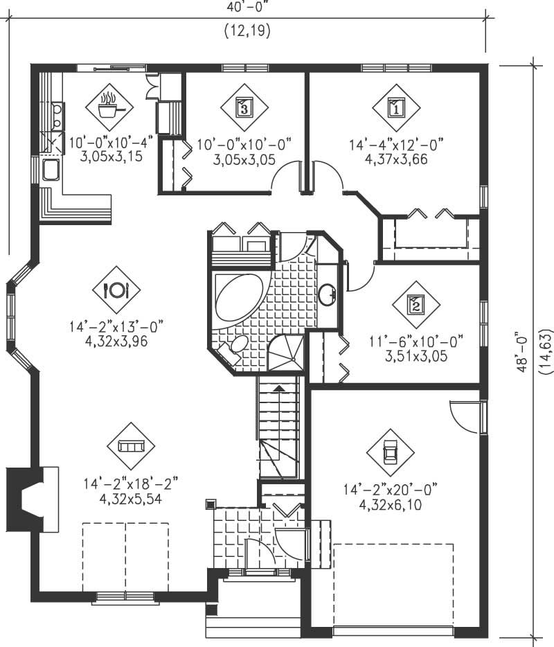 Floor Plan First Story of Craftsman Plan #157-1125