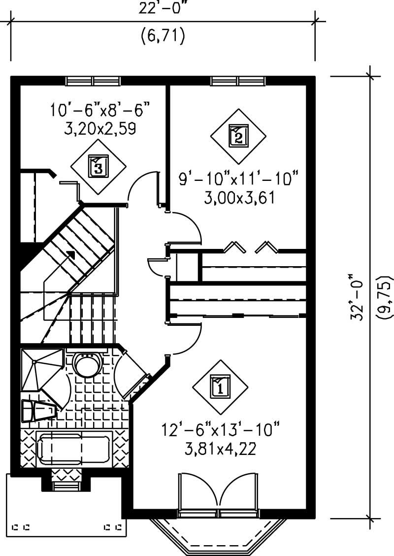 Floor Plan Second Story of Ranch Plan #157-1126