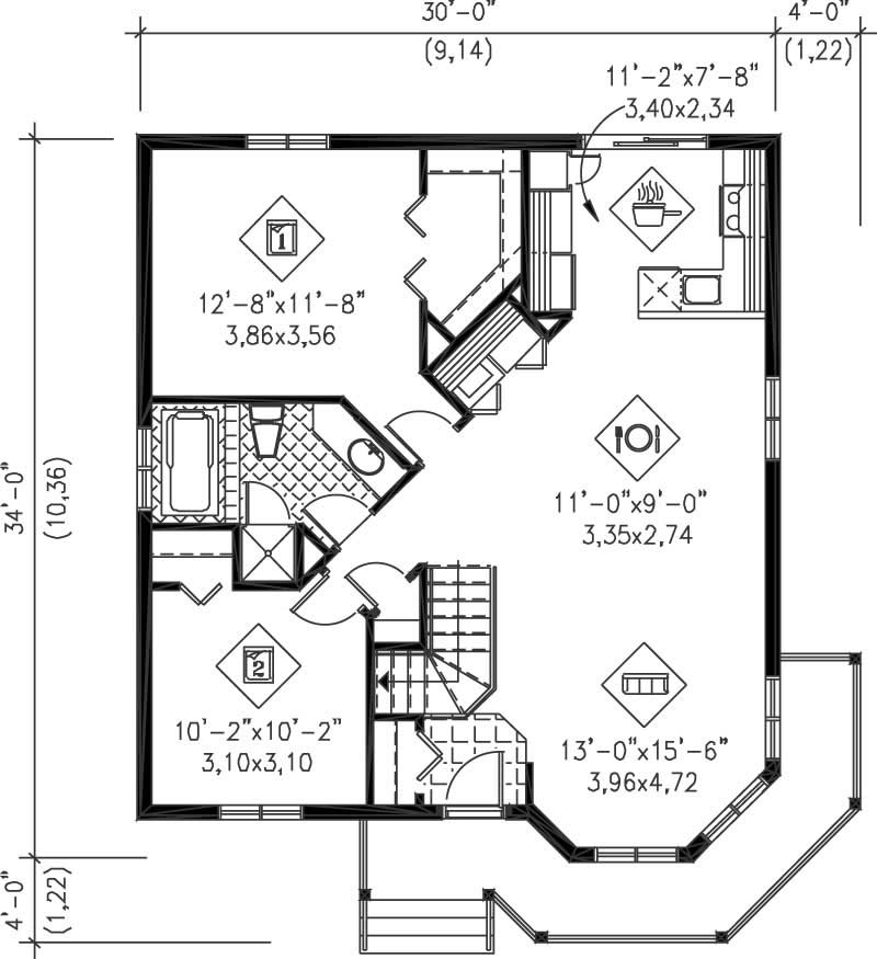 Floor Plan First Story of Country Plan #157-1129