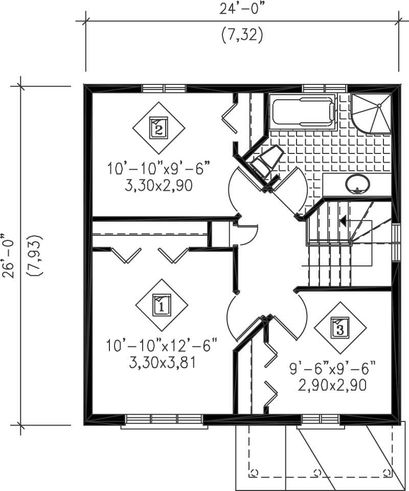 Floor Plan Second Story of Colonial Plan #157-1134