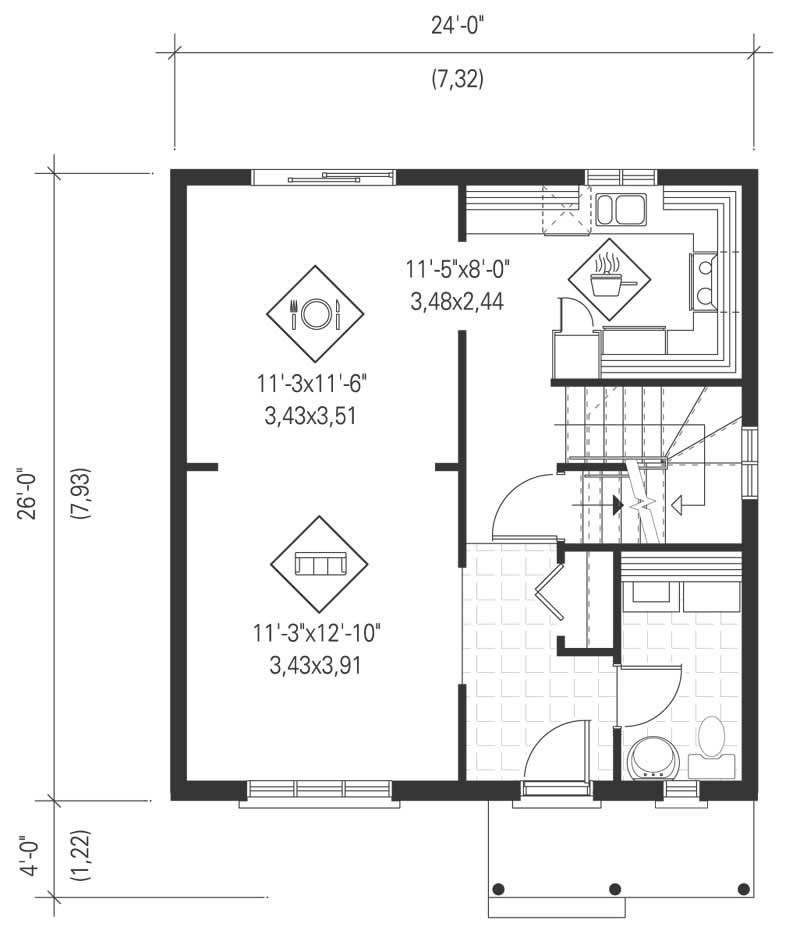 Floor Plan First Story of Colonial Plan #157-1134