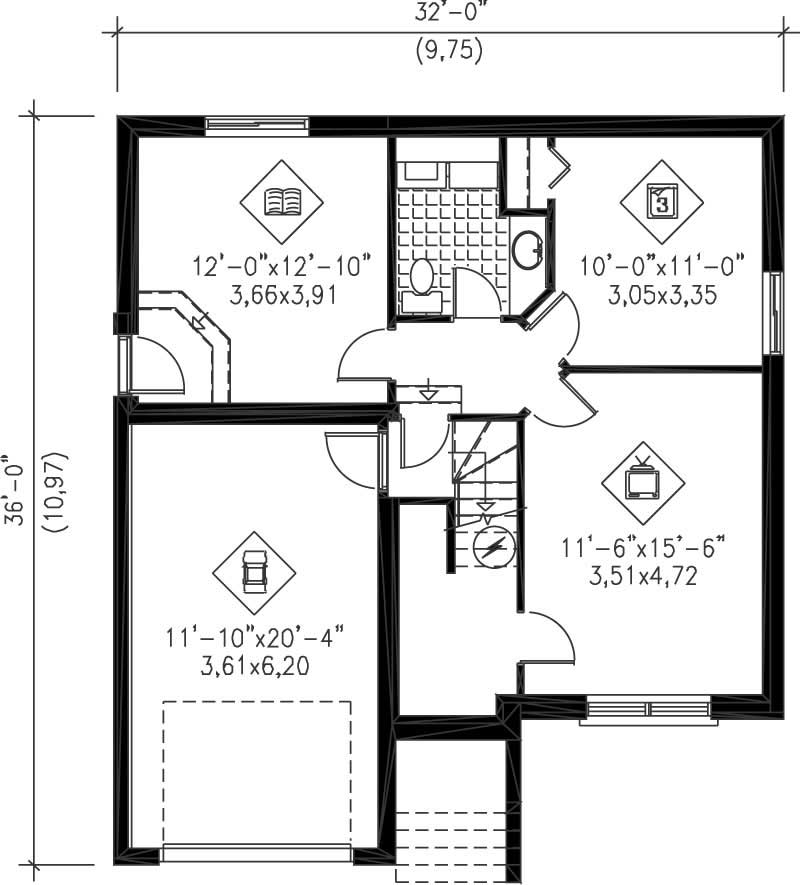 Floor Plan Second Story of Bungalow Plan #157-1143