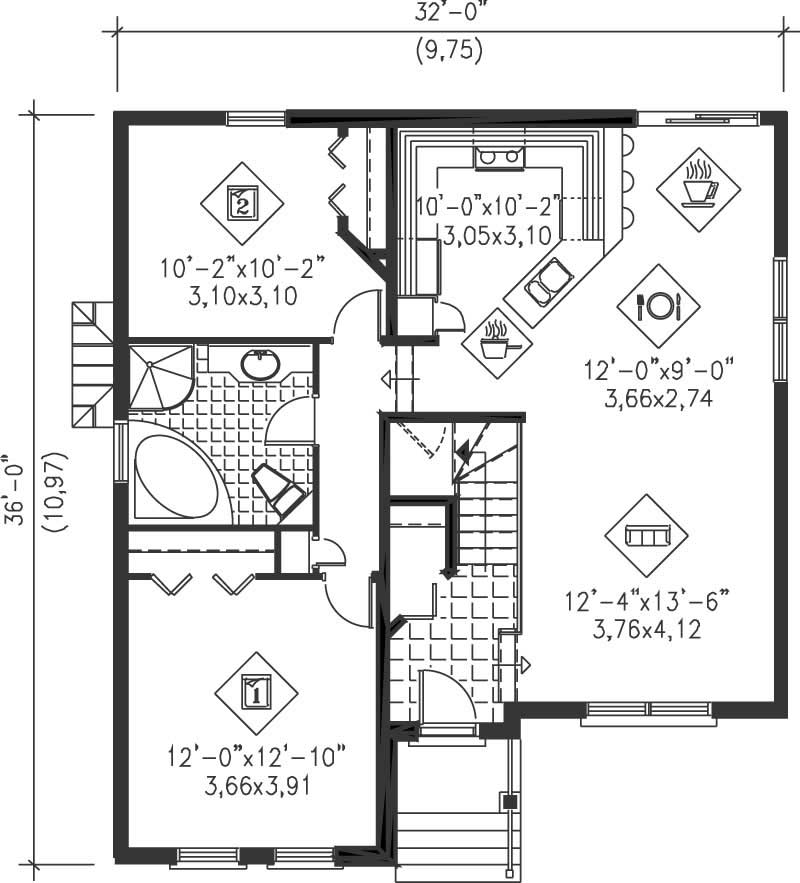 Floor Plan First Story of Bungalow Plan #157-1143