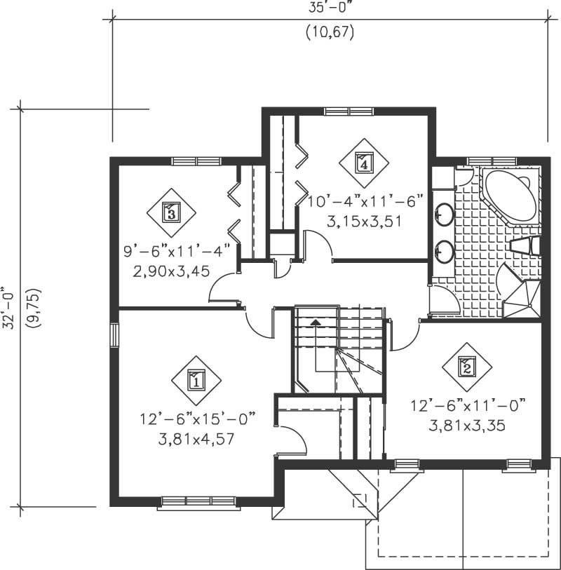 Floor Plan Second Story of Ranch Plan #157-1144