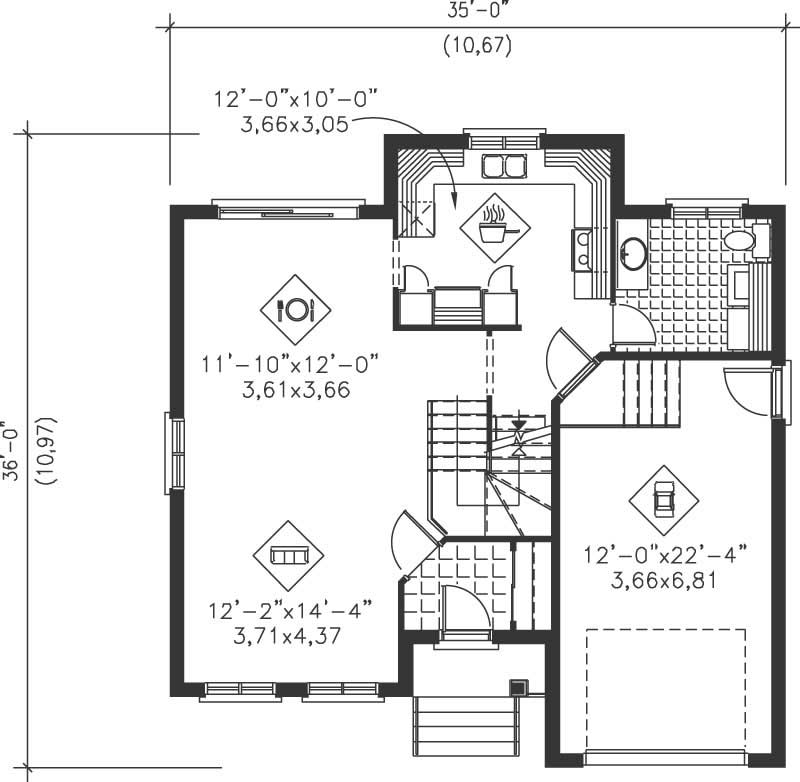 Floor Plan First Story of Ranch Plan #157-1144