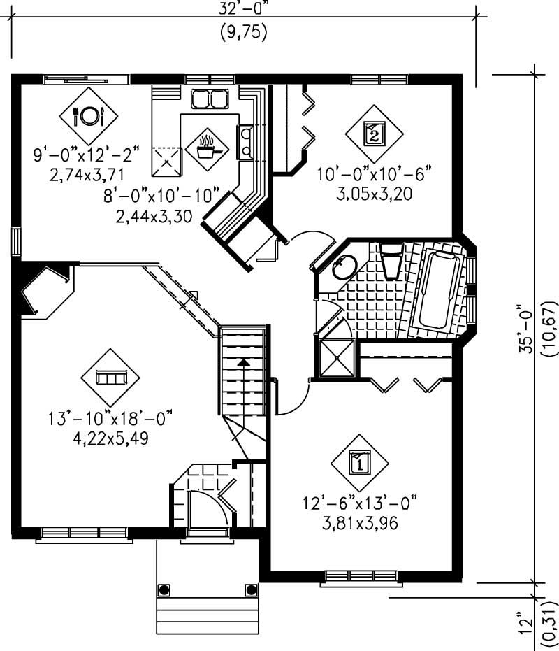 Floor Plan First Story of Bungalow Plan #157-1147