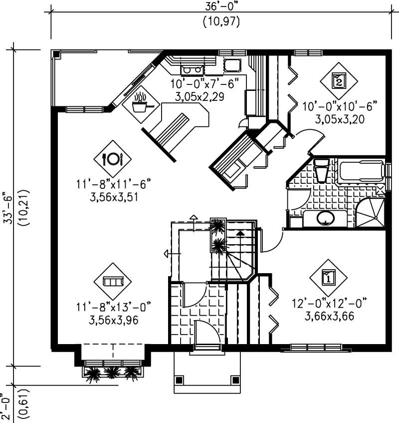 Floor Plan First Story of Ranch Plan #157-1148