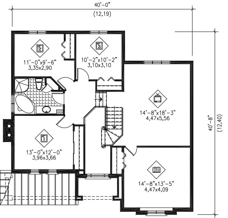 Floor Plan Second Story of Multi-Level Plan #157-1149